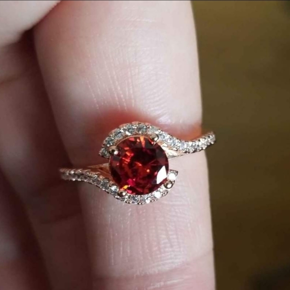 New 18K Gold Plated Round Cut Ruby Diamond Ring for Women - Picture 4 of 10